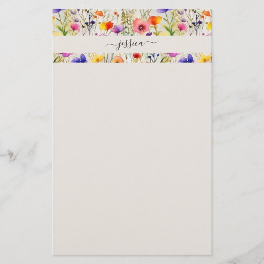 Elegante wildflowers scriptnaam briefpapier (Voorkant)