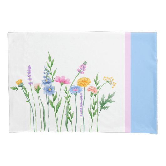 Elegante Wildflowers Set van Kussenslopen - Blauw (Voorkant-Links)