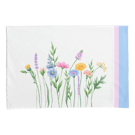 Elegante Wildflowers Set van Kussenslopen - Blauw (Voorkant-Rechts)