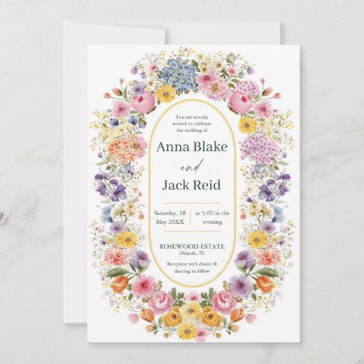 Elegante Wildflowers Spring Garden Wedding Kaart (Voorkant)