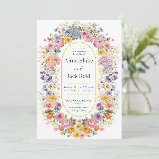 Elegante Wildflowers Spring Garden Wedding Kaart (Staand voorkant)