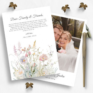 Elegante Wildflowers Waterverf trouwfoto Bedankkaart