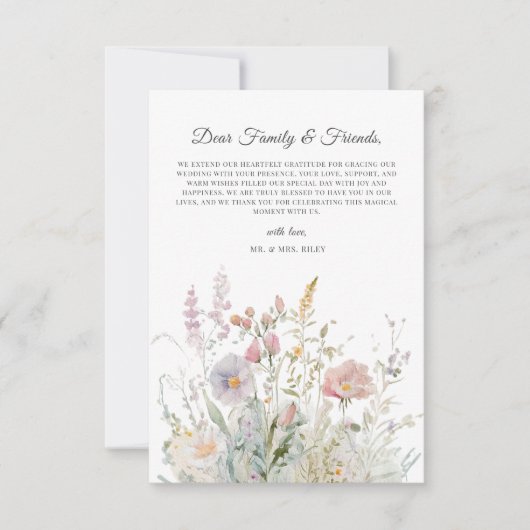 Elegante Wildflowers Waterverf trouwfoto Bedankkaart (Voorkant)