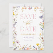Elegante Wildflowers Wedding Save the Date Kaart (Voorkant)