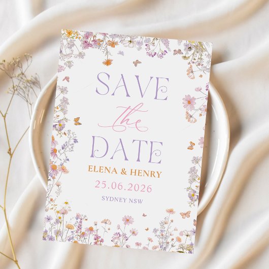 Elegante Wildflowers Wedding Save the Date Kaart