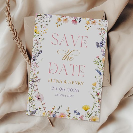 Elegante Wildflowers Wedding Save the Date Kaart