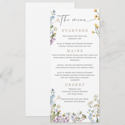 Elegante Wilflower Bruiloftsmenu  Menu (Voorkant / Achterkant)
