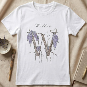 Elegante Wilg Wisteria 'W' Monogram Bloem Kunst T-shirt