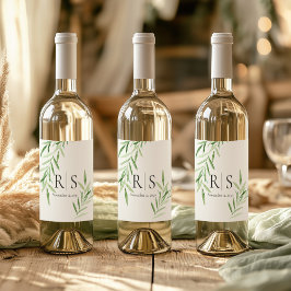 Elegante Wilgen Botanische Monogram in Watercolor Wijn Etiket