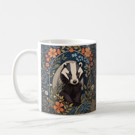Elegante William Morris geïnspireerde Badger Koffiemok (Links)