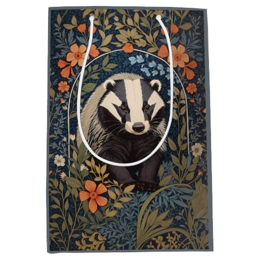 Elegante William Morris geïnspireerde Badger Medium Cadeauzakje (Voorkant)