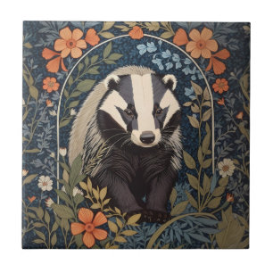Elegante William Morris geïnspireerde Badger Tegeltje