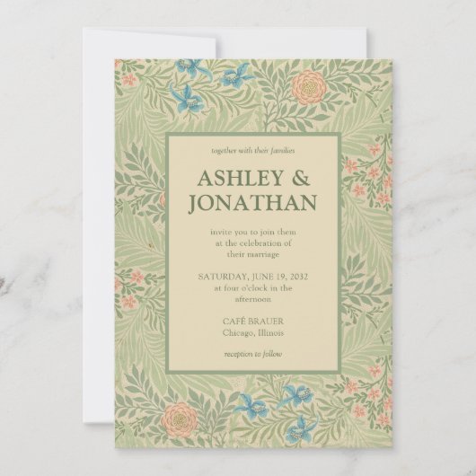 Elegante William Morris Larkspur Patroon Wedding Kaart (Voorkant)