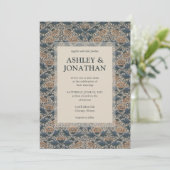 Elegante William Morris Peony Patroon Wedding Kaart (Staand voorkant)