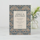 Elegante William Morris Peony Patroon Wedding Kaart (Staand voorkant)