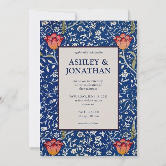 Elegante William Morris Willow Patroon Wedding Kaart (Voorkant)