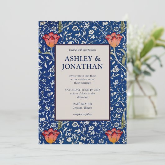 Elegante William Morris Willow Patroon Wedding Kaart (Staand voorkant)