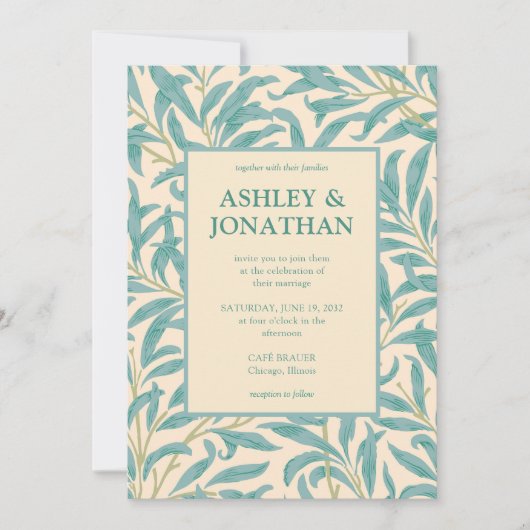 Elegante William Morris Willow Patroon Wedding Kaart (Voorkant)