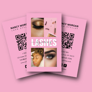 Elegante Wimper Tech Foto Collage Qr Code Roze Visitekaartje