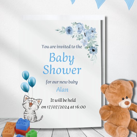 Elegante winkelwagen Boy's Baby shower Invitation Kaart