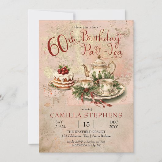 Elegante Winter 60e verjaardag Par-Tea Party Kaart (Voorkant)