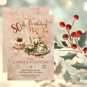 Elegante Winter 80ste Verjaardag Par-Tea Party Kaart