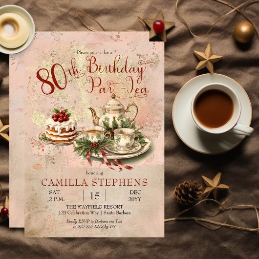 Elegante Winter 80ste Verjaardag Par-Tea Party Kaart