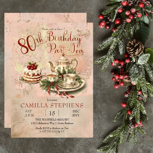 Elegante Winter 80ste Verjaardag Par-Tea Party Kaart