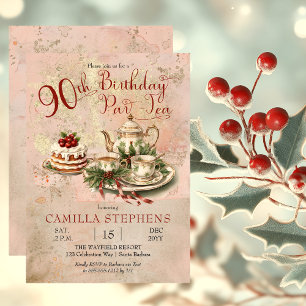 Elegante Winter 90ste Verjaardag Par-Tea Party Kaart