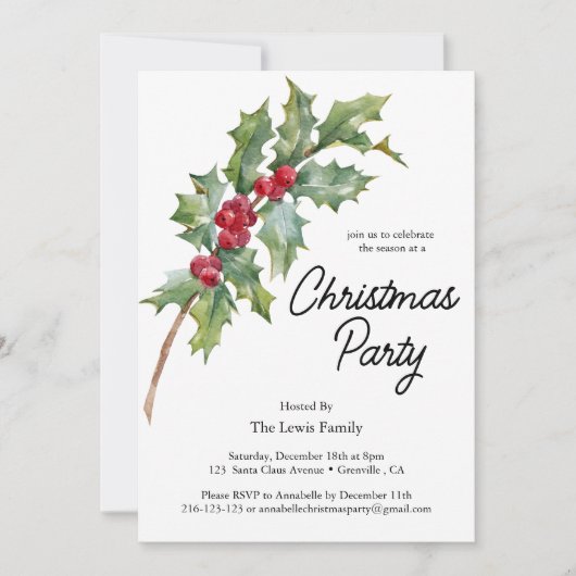 Elegante Winter Berries Vakantie Party uitnodiging (Voorkant)