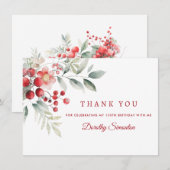 Elegante Winter Berry Botanical 100th Verjaardag F Bedankkaart (Voorkant / Achterkant)