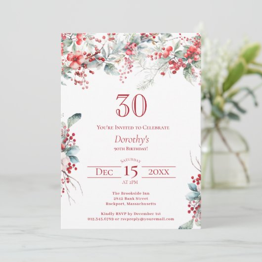 Elegante Winter Berry Botanical 30e verjaardag Kaart (Staand voorkant)