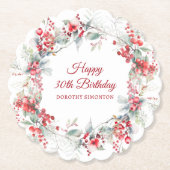 Elegante Winter Berry Botanical 30e verjaardag Kartonnen Onderzetters (Voorkant)
