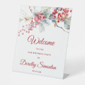 Elegante Winter Berry Botanical 40e verjaardag Reclamebord Met Voetstuk (Voorkant)