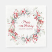 Elegante Winter Berry Botanical 40e verjaardag Servet (Voorkant)