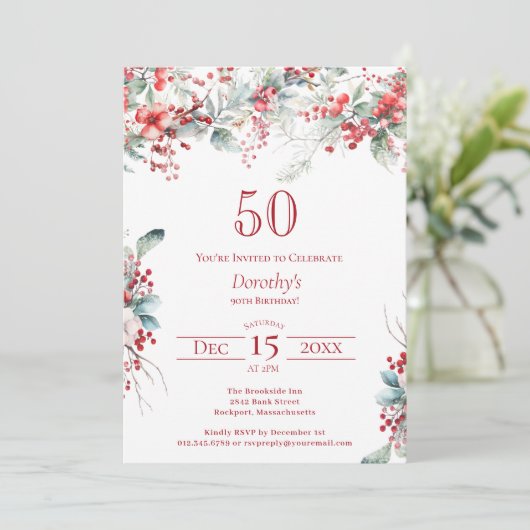 Elegante Winter Berry Botanical 50e verjaardag Kaart (Staand voorkant)