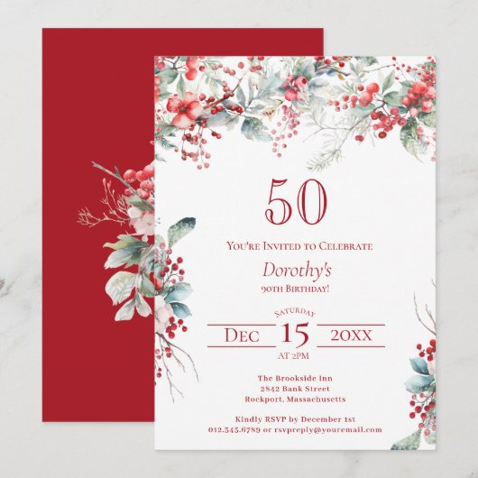 Elegante Winter Berry Botanical 50e verjaardag Kaart (Voorkant / Achterkant)