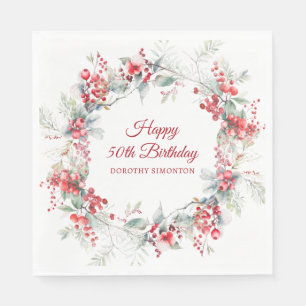 Elegante Winter Berry Botanical 50e verjaardag Servet