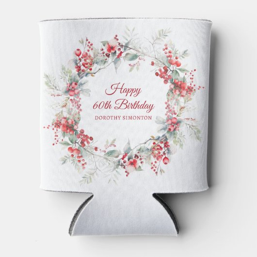 Elegante Winter Berry Botanical 60e verjaardag Blikjeskoeler (Voorkant)