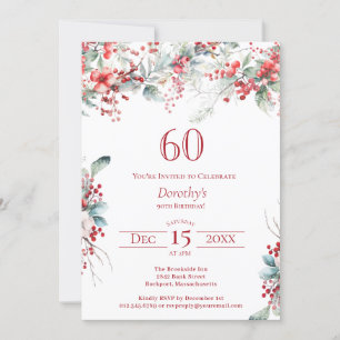 Elegante Winter Berry Botanical 60e verjaardag Kaart