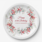 Elegante Winter Berry Botanical 60e verjaardag Papieren Bordje (Voorkant)