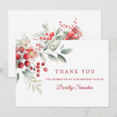 Elegante Winter Berry Botanical 80e verjaardag Fla Bedankkaart (Voorkant / Achterkant)