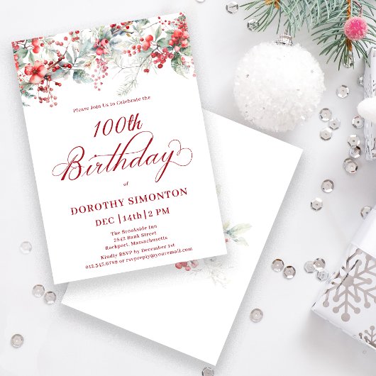 Elegante Winter Berry Botanische 100e verjaardag Kaart