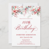 Elegante Winter Berry Botanische 100e verjaardag Kaart (Voorkant)