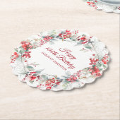 Elegante Winter Berry Botanische 100e verjaardag Kartonnen Onderzetters (Gekanteld)