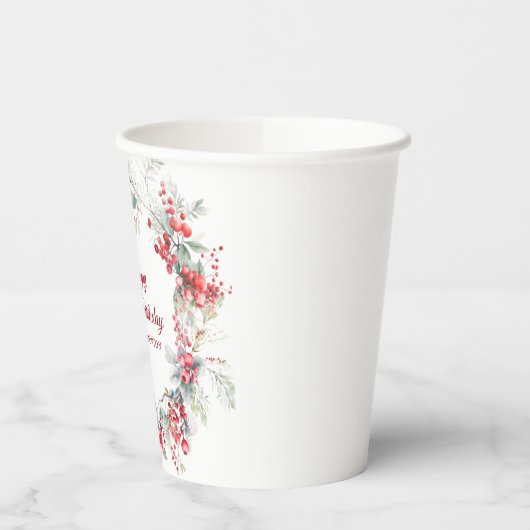 Elegante Winter Berry Botanische 100e verjaardag Papieren Bekers (Links)