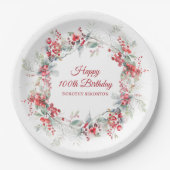 Elegante Winter Berry Botanische 100e verjaardag Papieren Bordje (Voorkant)