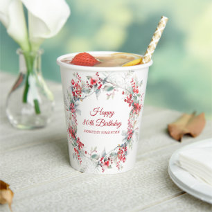 Elegante Winter Berry Botanische 80e verjaardag Papieren Bekers
