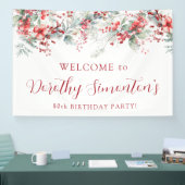 Elegante Winter Berry Botanische 80e Verjaardagsfe Spandoek (Beurs)