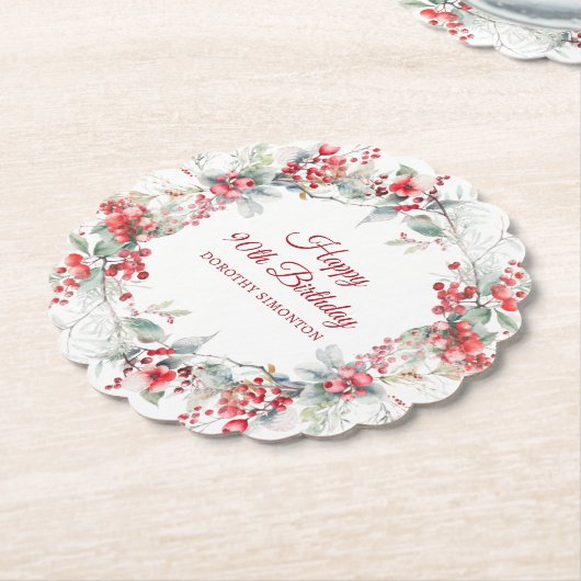 Elegante Winter Berry Botanische 90e verjaardag Kartonnen Onderzetters (Gekanteld)